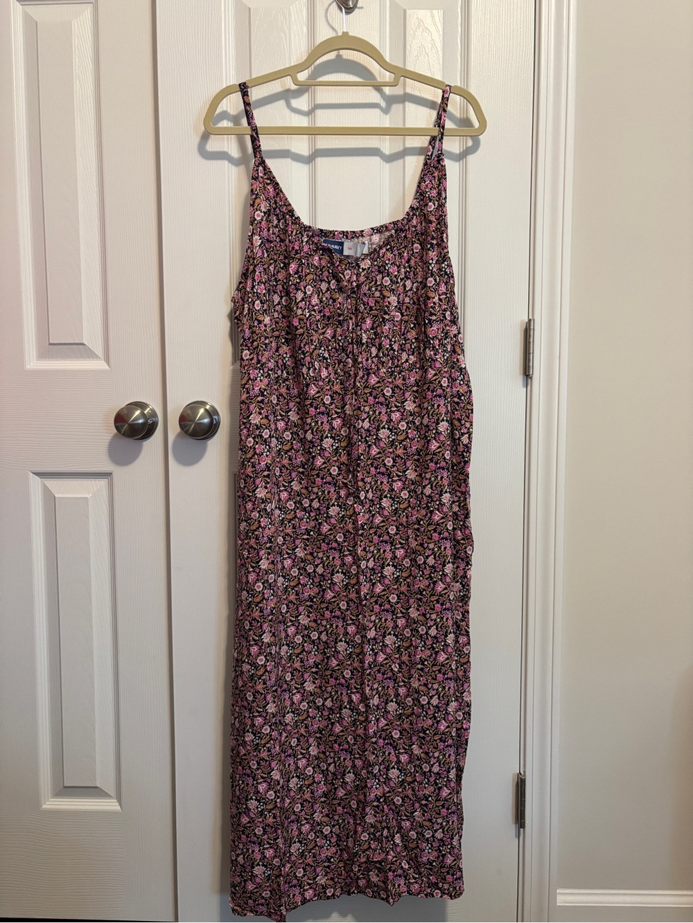 Floral Spaghetti Strap Maxi Dress - Pink & Black